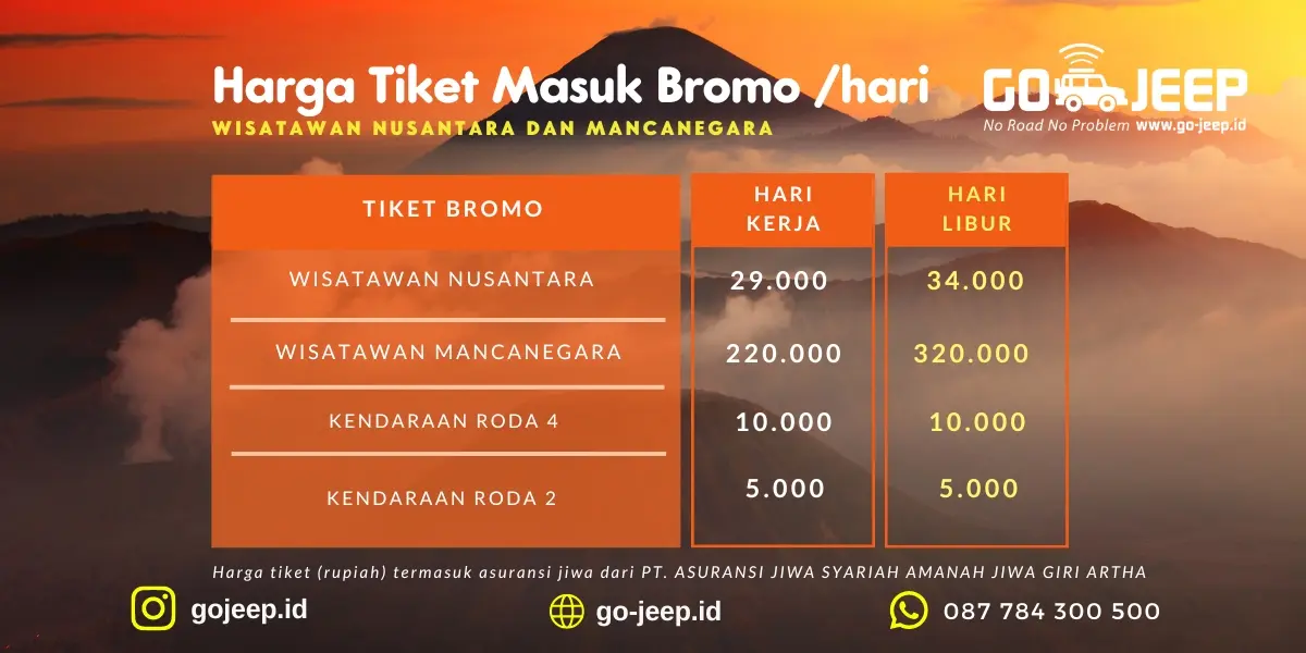 sewa Jeep Bromo tidak termasuk tiket masuk Bromo