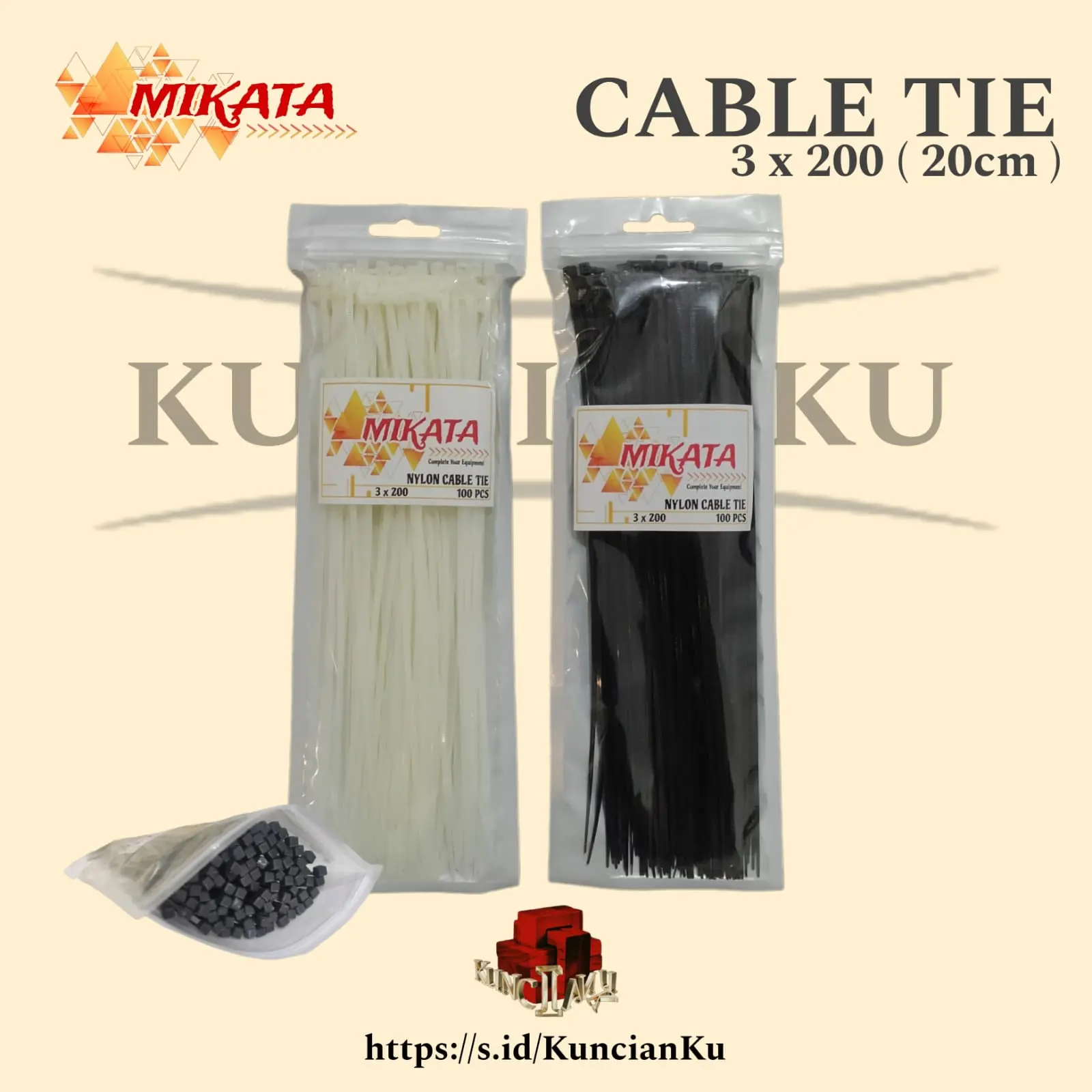 MIKATA - KABEL TIES 3 X 200 (20 cm) Hitam - Putih