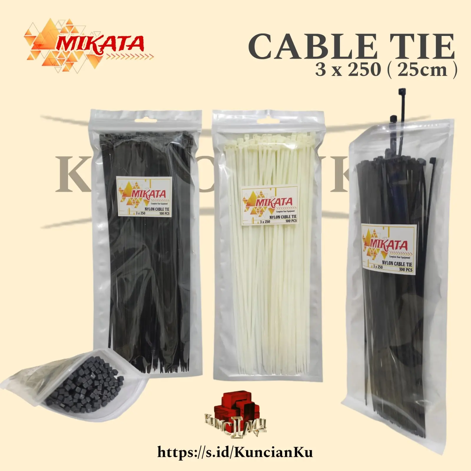 MIKATA - KABEL TIES 3 X 250 (25 cm) Hitam - Putih