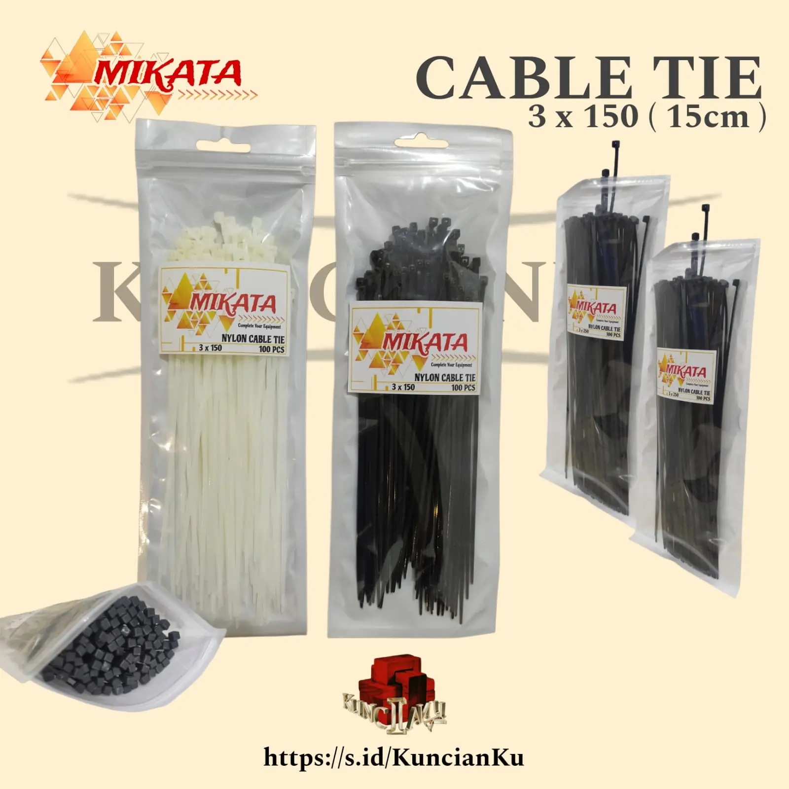 MIKATA - KABEL TIES 3 X 150 (15 cm) Hitam - Putih