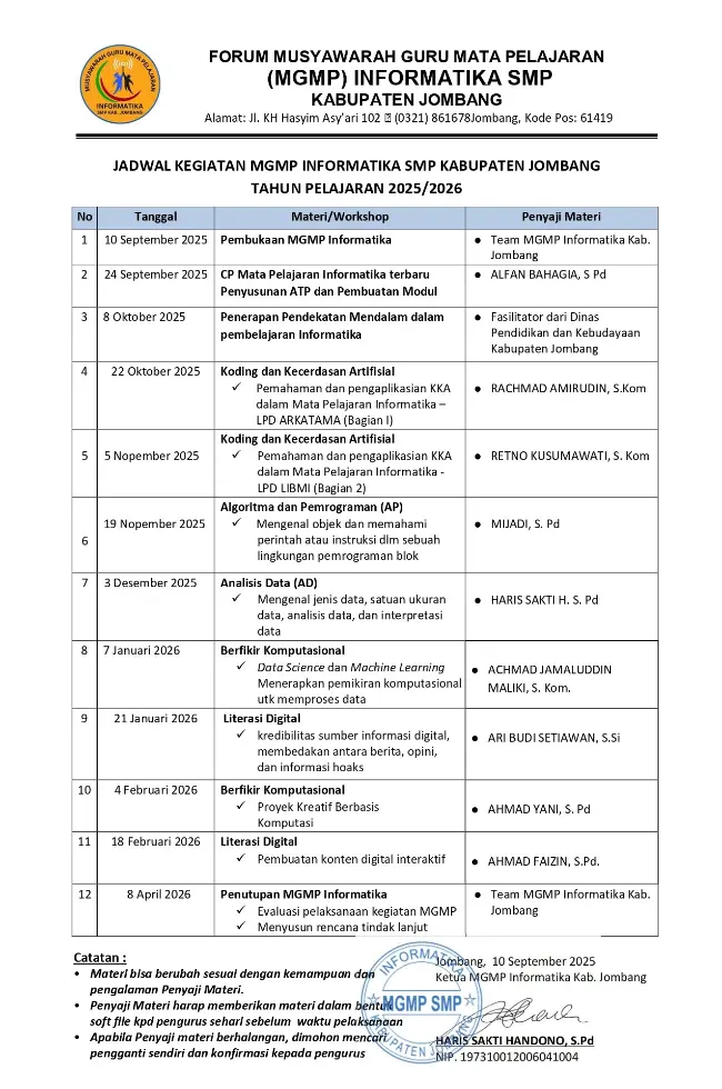 Jadwal Kegiatan MGMP