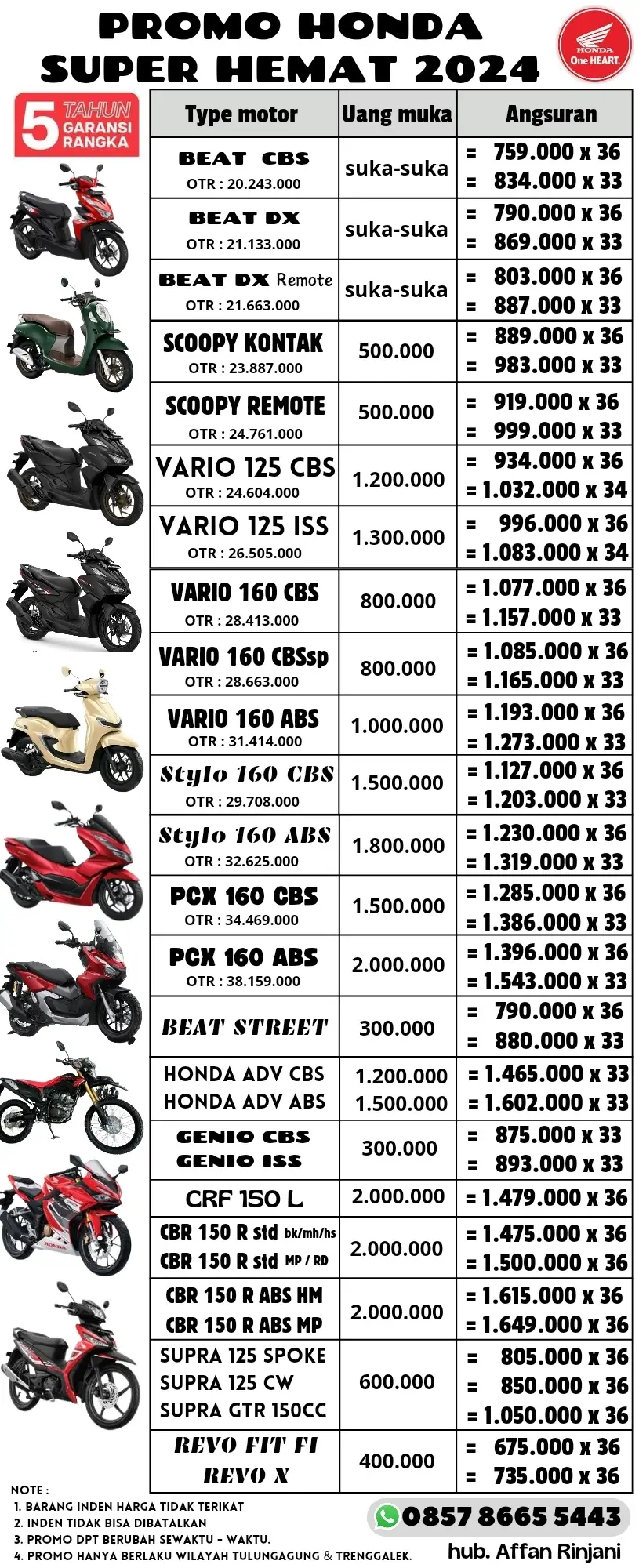 DAFTAR HARGA CASH & KREDIT