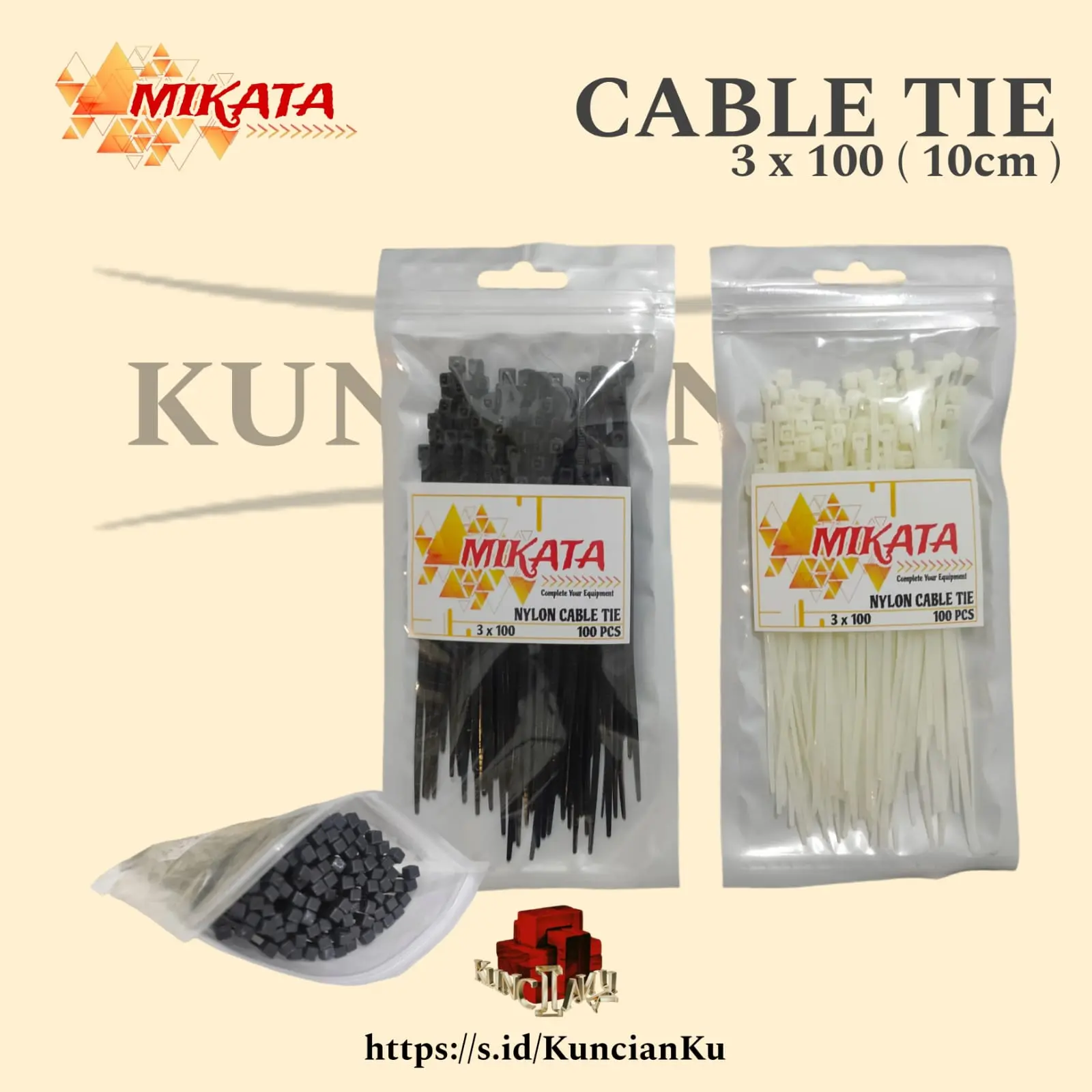 MIKATA - KABEL TIES 3 X 100 (10 cm) Hitam - Putih